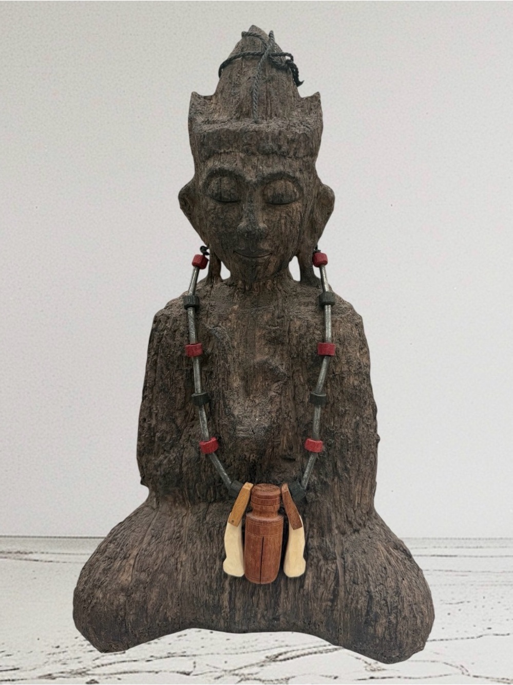 Cambodian Buffalo Bone & Wood Clapper / Cow Bell Necklace - Tribal Ethnic